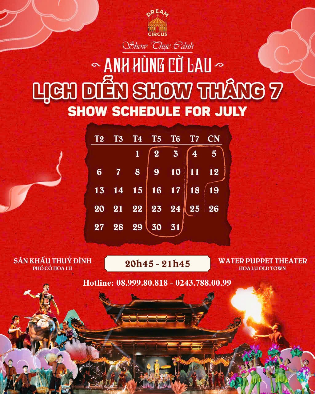 Công bố lịch diễn tháng 7 show Anh Hùng Cờ Lau tại Ninh Bình năm 2026